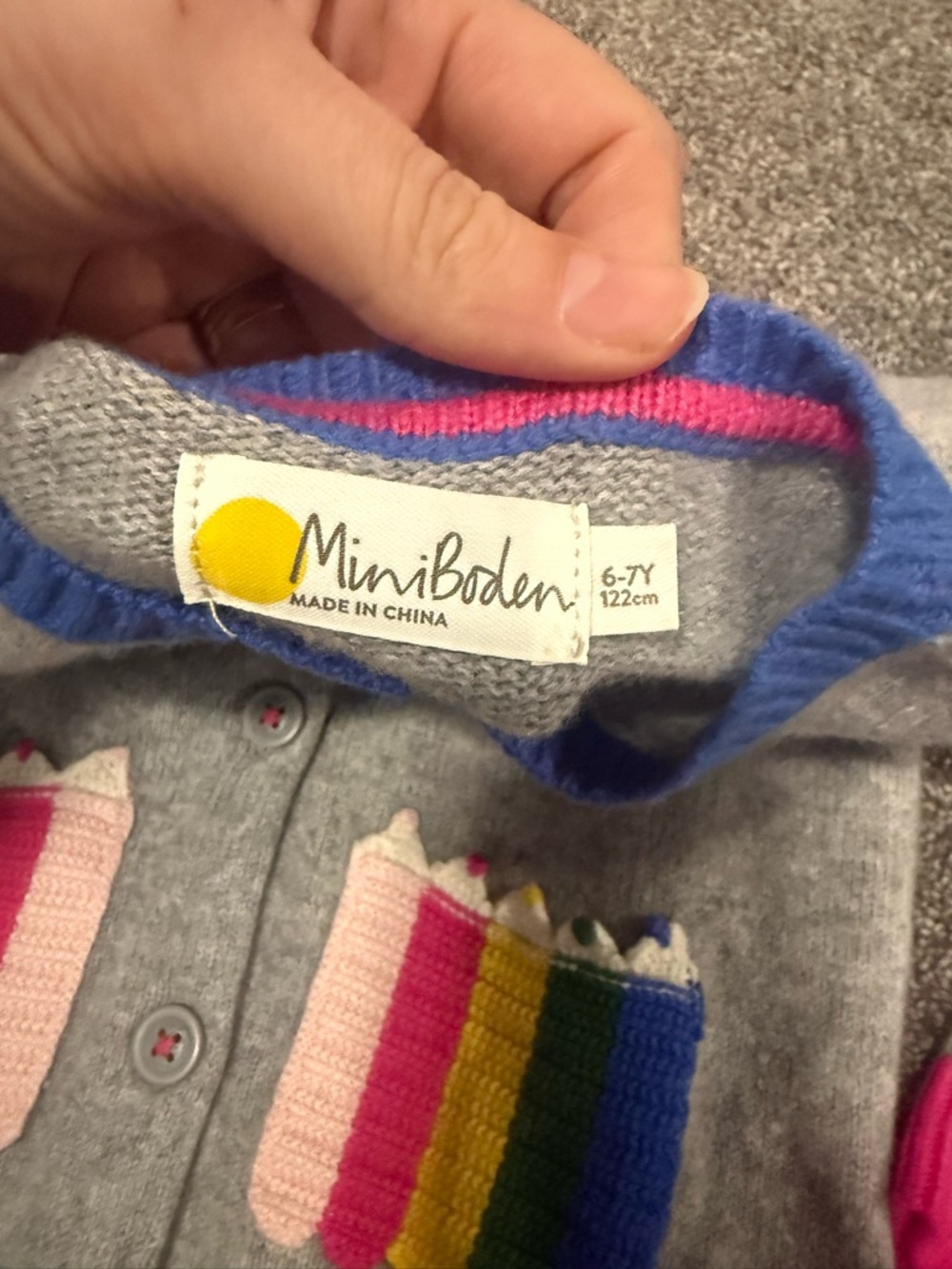 Mini Boden Gray Pencil Pockets Cardigan Sweater Sz 6-7 - Picture 5 of 5